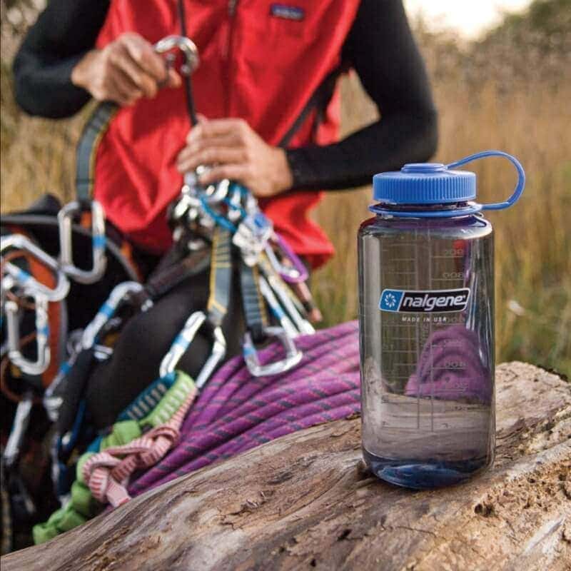 Rock climber with Nalgene water bottle